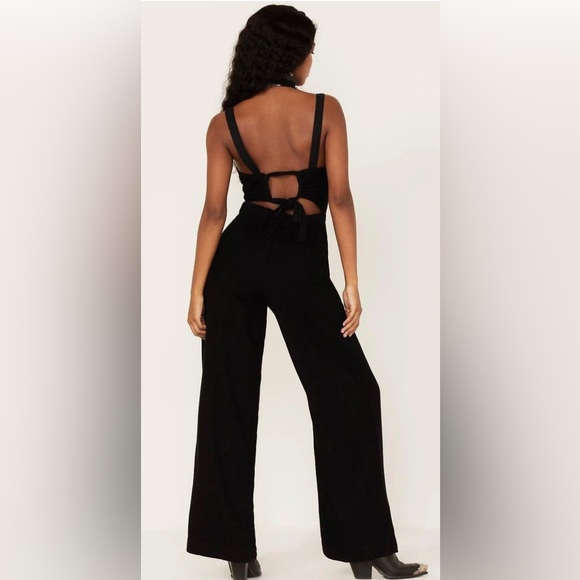 NWT FREE PEOPLE Call on Me Linen Jumpsuit BLACK / SMALL - Picture 2 of 12